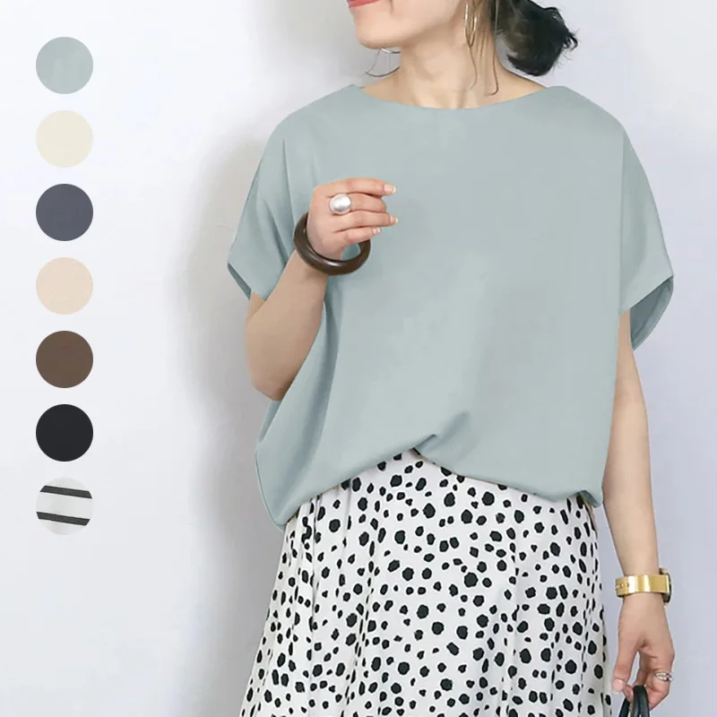 

Летняя новая женская футболка в японском и корейском стиле с рукавами «летучая мышь», простая футболка с круглым вырезом, хлопковая свободная повседневная универсальная однотонная футболка