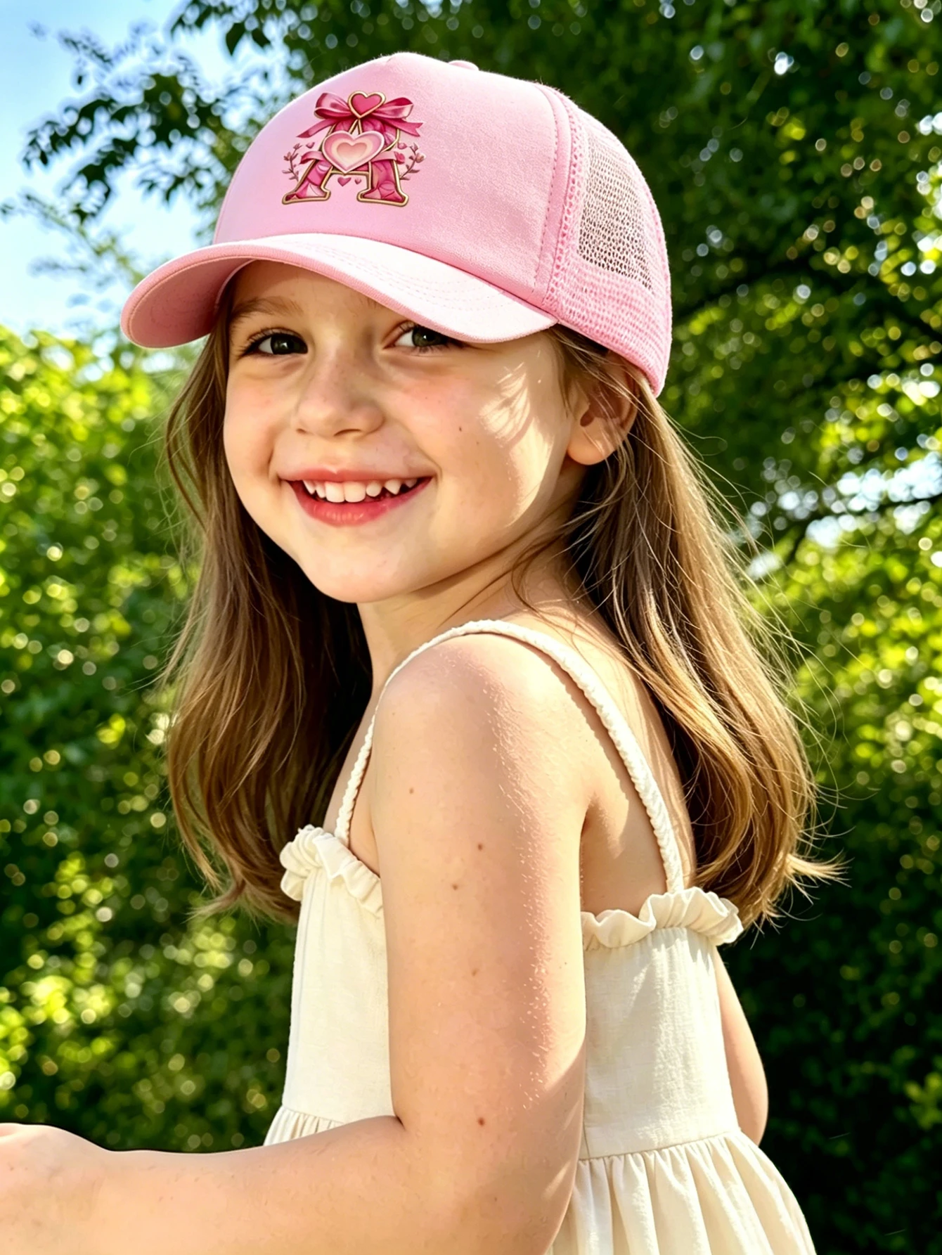 1pc pink baby hat  Adjustable Youngsters' Baseball Cap with A-Z letter Heart Bow Initial - Breathable Sun Hat for Boys and Girls view 5