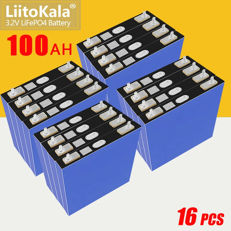 16pcs LiitoKala 3.2V 100Ah Grade A Lifepo4 Rechargeable Cell 12V 24V 48V Yacht RV Energy Storage Power Tools EU US TAX FREE