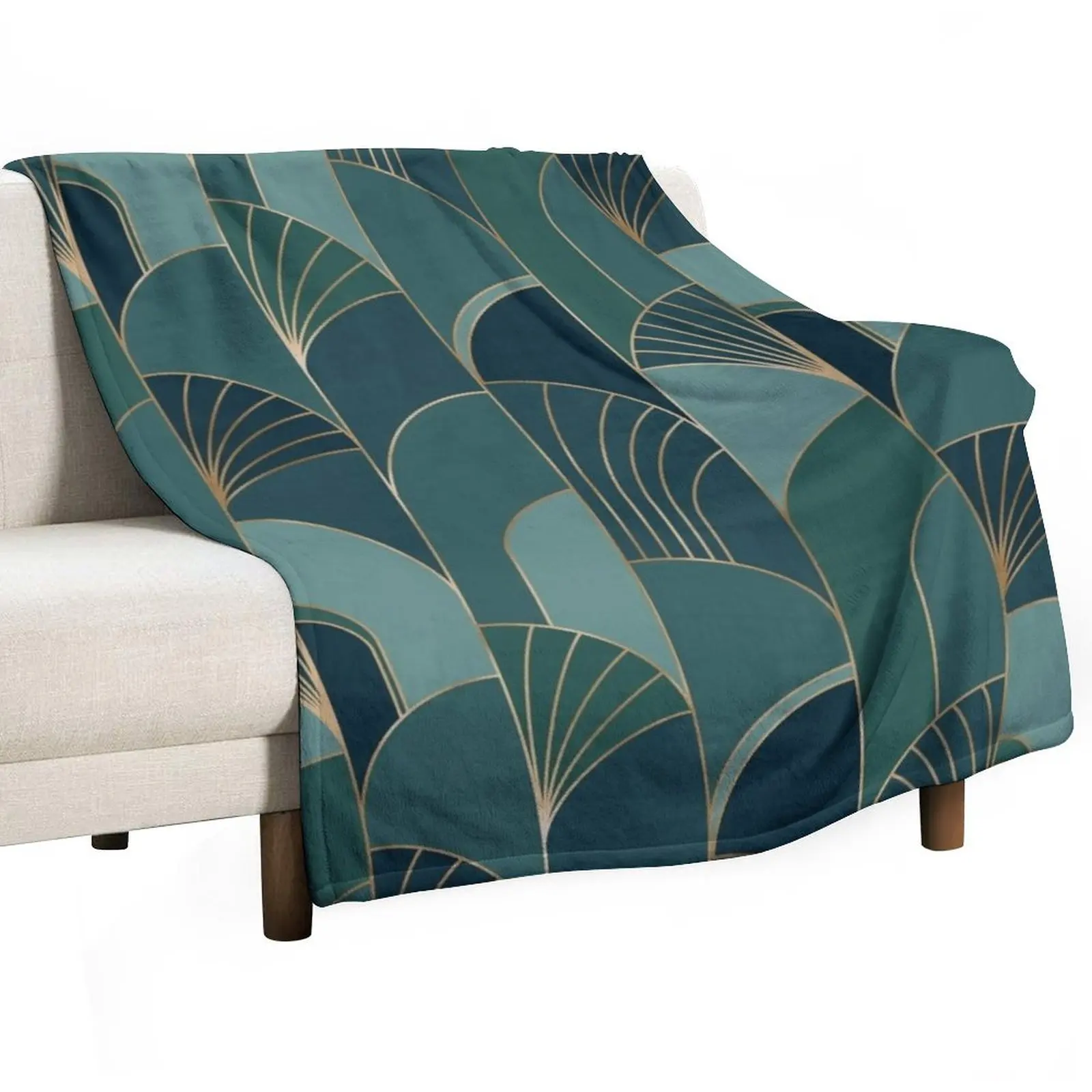 

1920s Green Art Deco Scallops Throw Blanket Decorative Throw Nap funny gift Personalized Gift Blankets