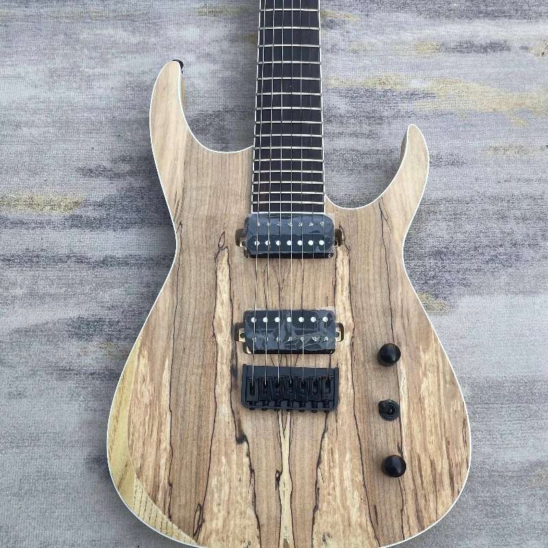 Natural Spalted Wood Double Cut Electric Guitar Dual Humbuckers String Thru Bridge Modern Solid Body 7-string Free Shipping view 3