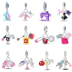 Creative Family Life Series Sewing Machine Weaving Alarm Clock Hair Dryer Charms Beads Fit DIY Bracelets 925 Sterling Silver Jew