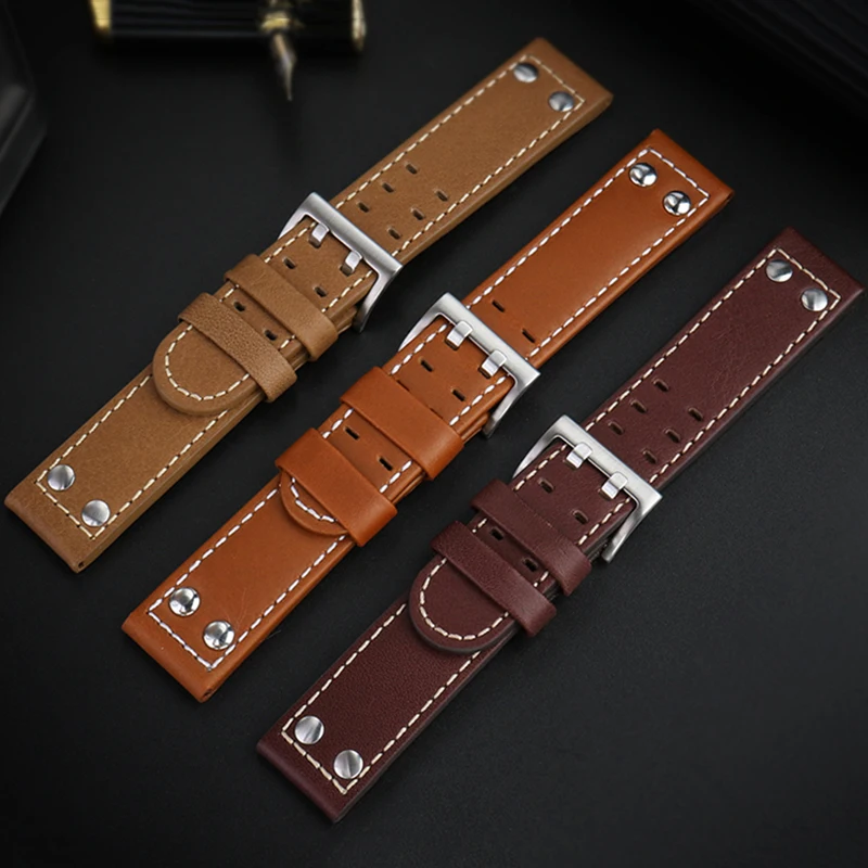 Genuine Leather jazz WatchBand For Hamilton Khaki aviation H77616533 H70615733 Men\'s Watch strap 20mm 22mm Stainless steel rivet