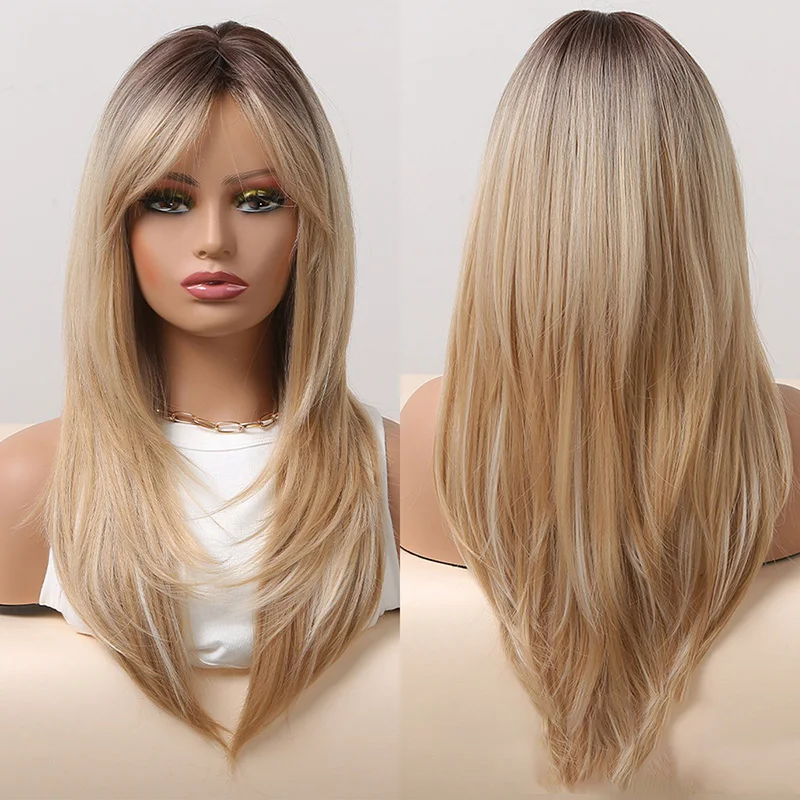 

Synthetic Wig, Gradient Blonde High-Gloss Water Ripple Wig, Heat-Resistant Hair, Natural Waves, Suitable For Women's Daily Use