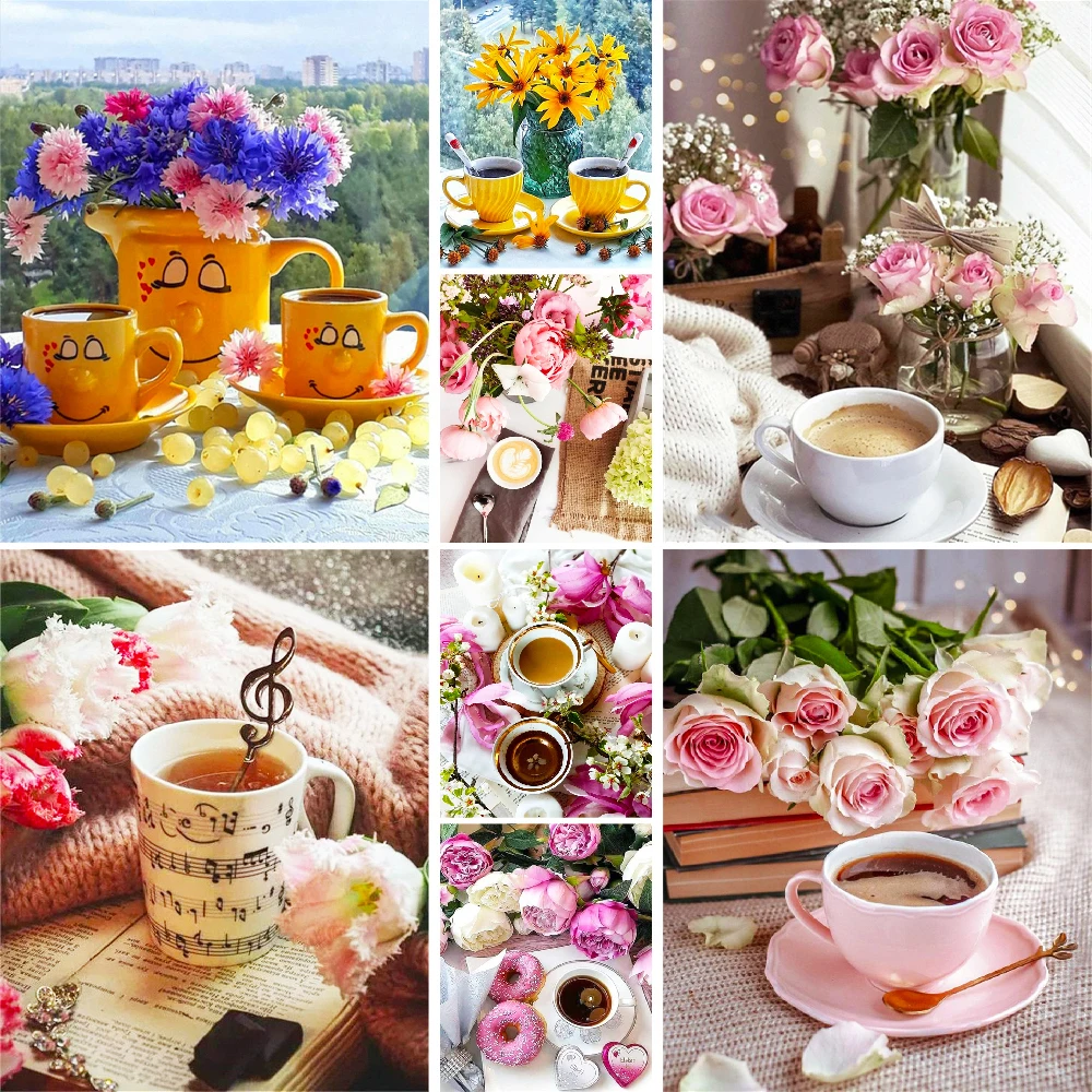 40x50のコーヒーの花瓶,自分でできるダイヤモンドの芸術キット,大人の壁の装飾,ギフト,卸売り,2023