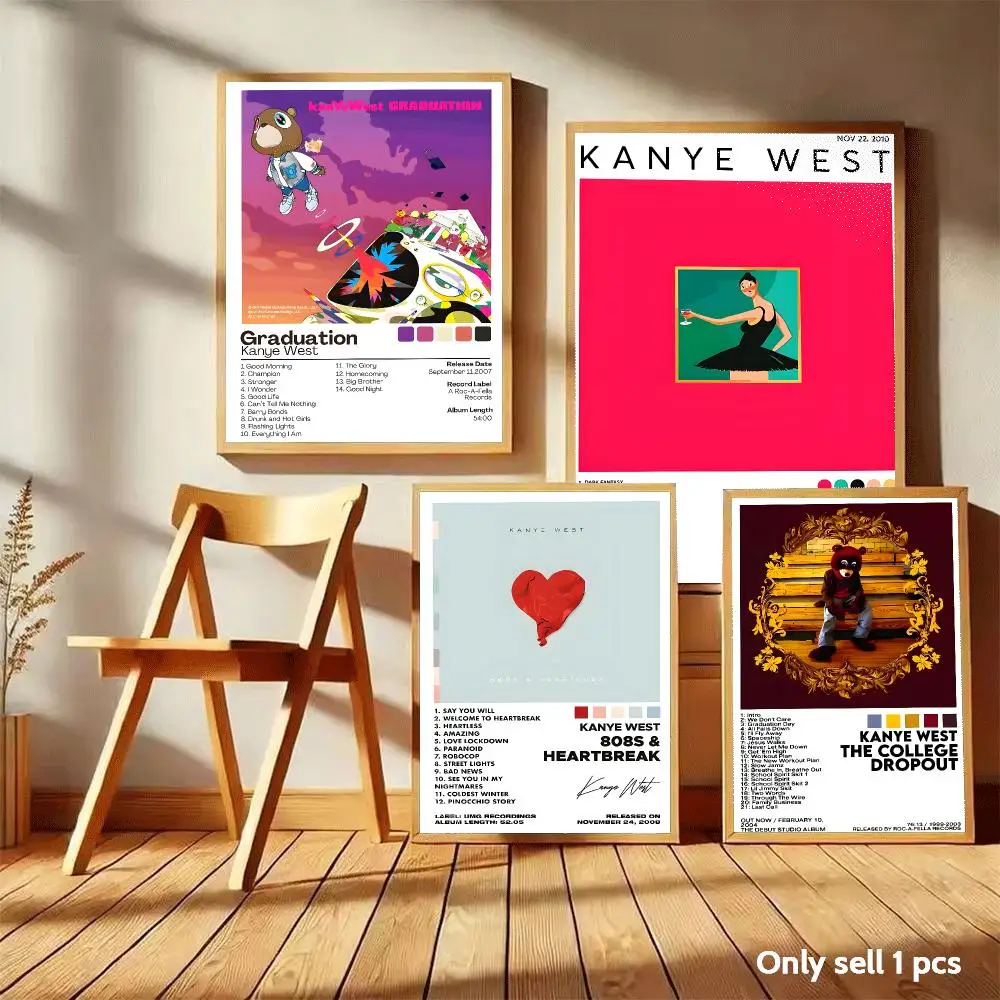 K-Kanye W-West Graduation Poster Home Living Bed Room Bar Hallway Sticky Wall Art Printing Aesthetic Decor