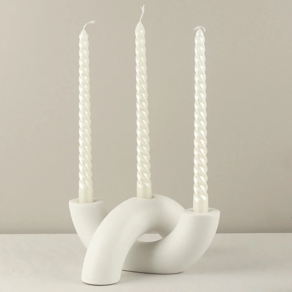 Traditional Ceramic Arch Candlestick Holder,Nordic Minimalist Geometric Curved Candlestick,White Ceramic Tube type Candle Stand