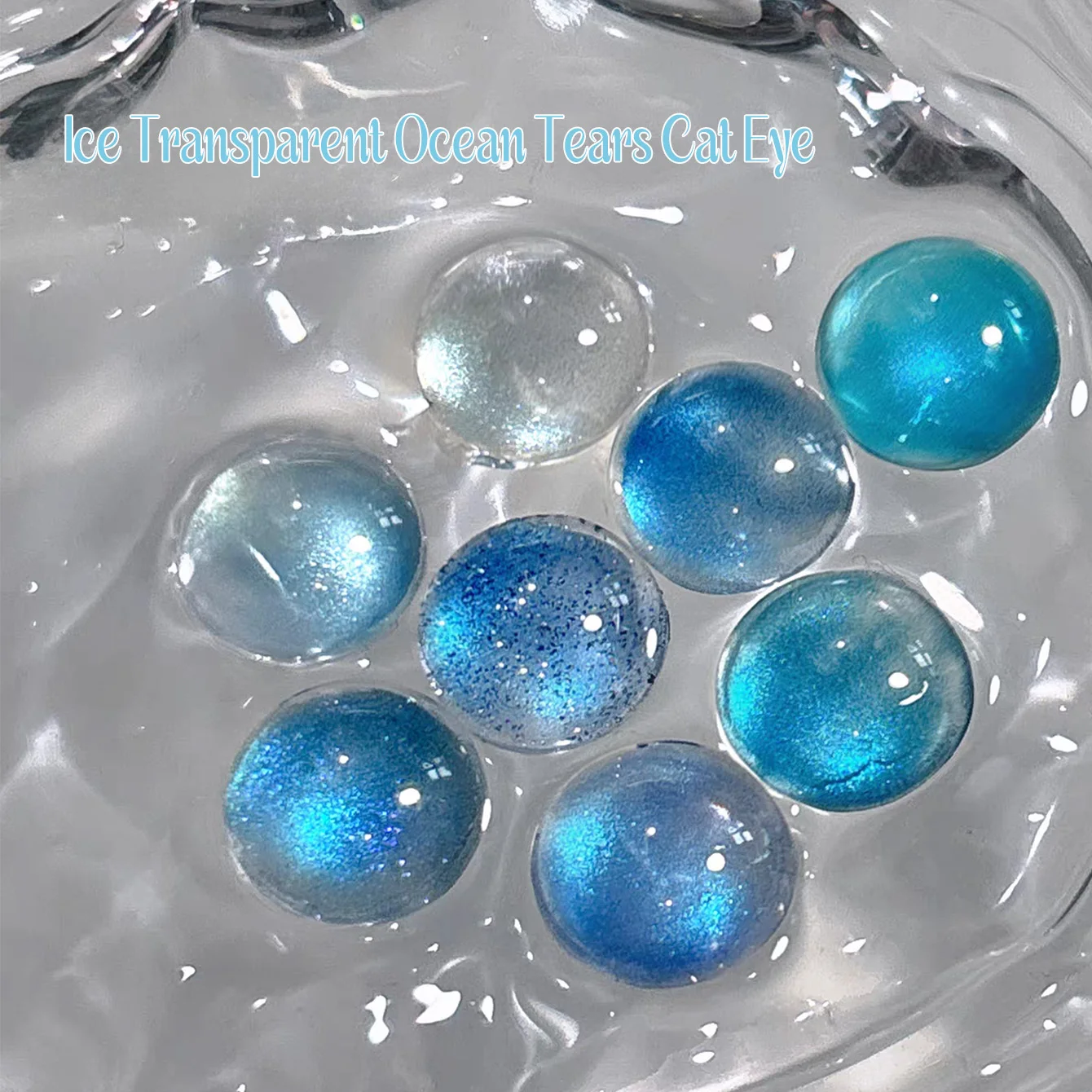 1pcs PSK Summer Popular Ice Transparent Bright Sairam Lake Cat Eye Gel Nail Polish Whitening Glacier Blue Glass Beads Nail Art