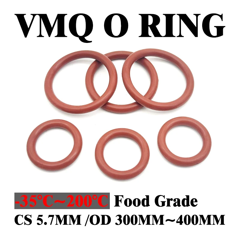 

CS 5.7mm OD 300-400mm 5 Pcs VMQ O type seal ring aging resistant heat-resistant environmentally friendly non-toxic silicone ring