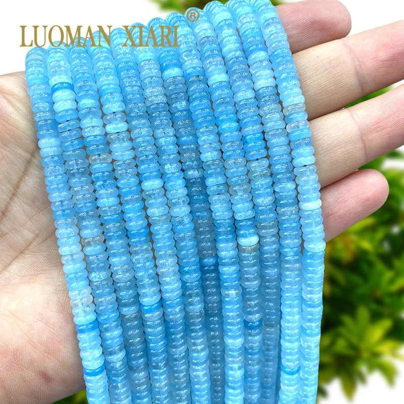 2x6MM Flache Rondelle Aquamarin Chalcedon Naturstein Abacus Spacer Perlen für Schmuck Machen Diy Armband Charms Zubehör
