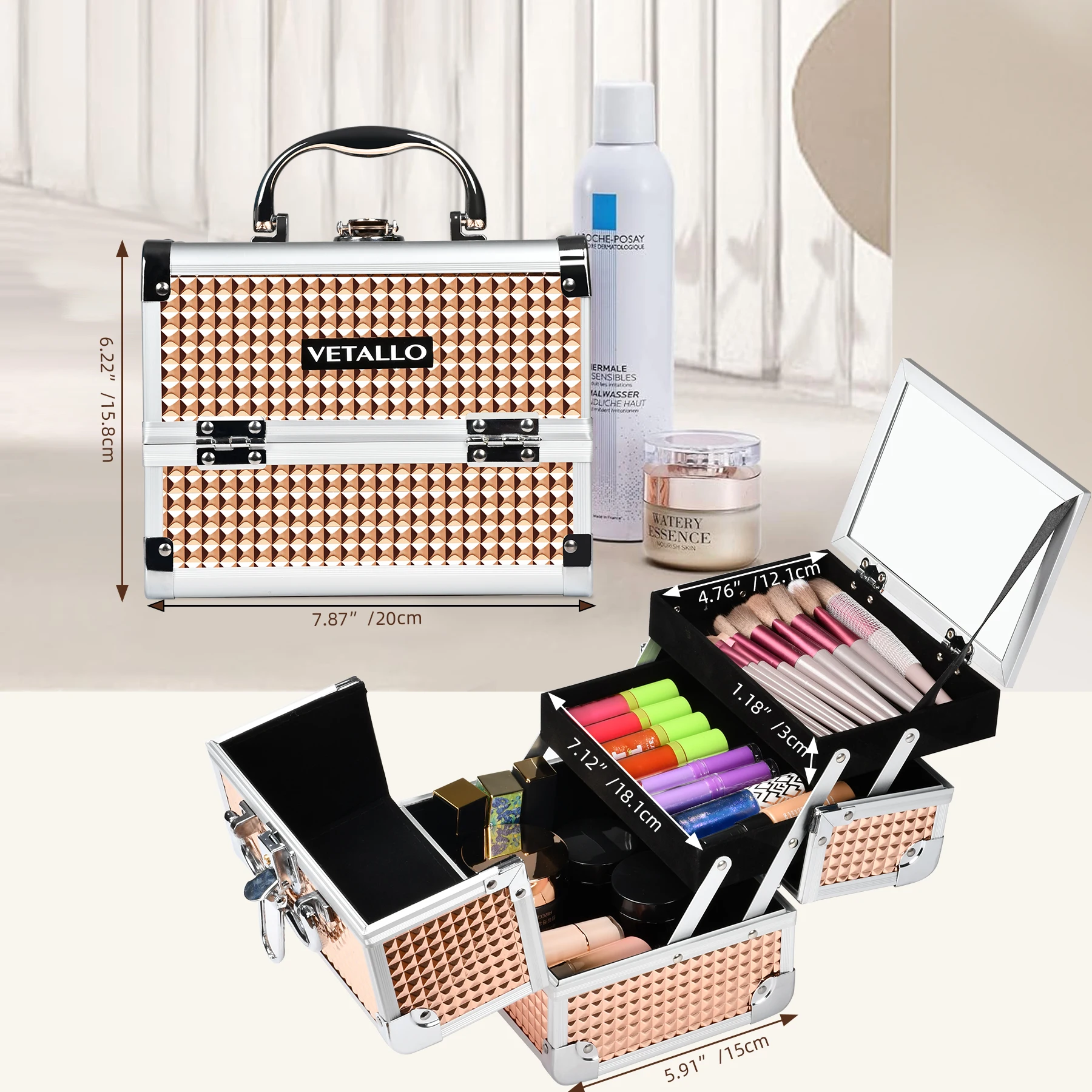 

2024 Boutique Cosmetic Case Fashion Portable Travel Makeup Bag Jewelry Lipstick Nail Organizer Gift for Women Aluminum Case