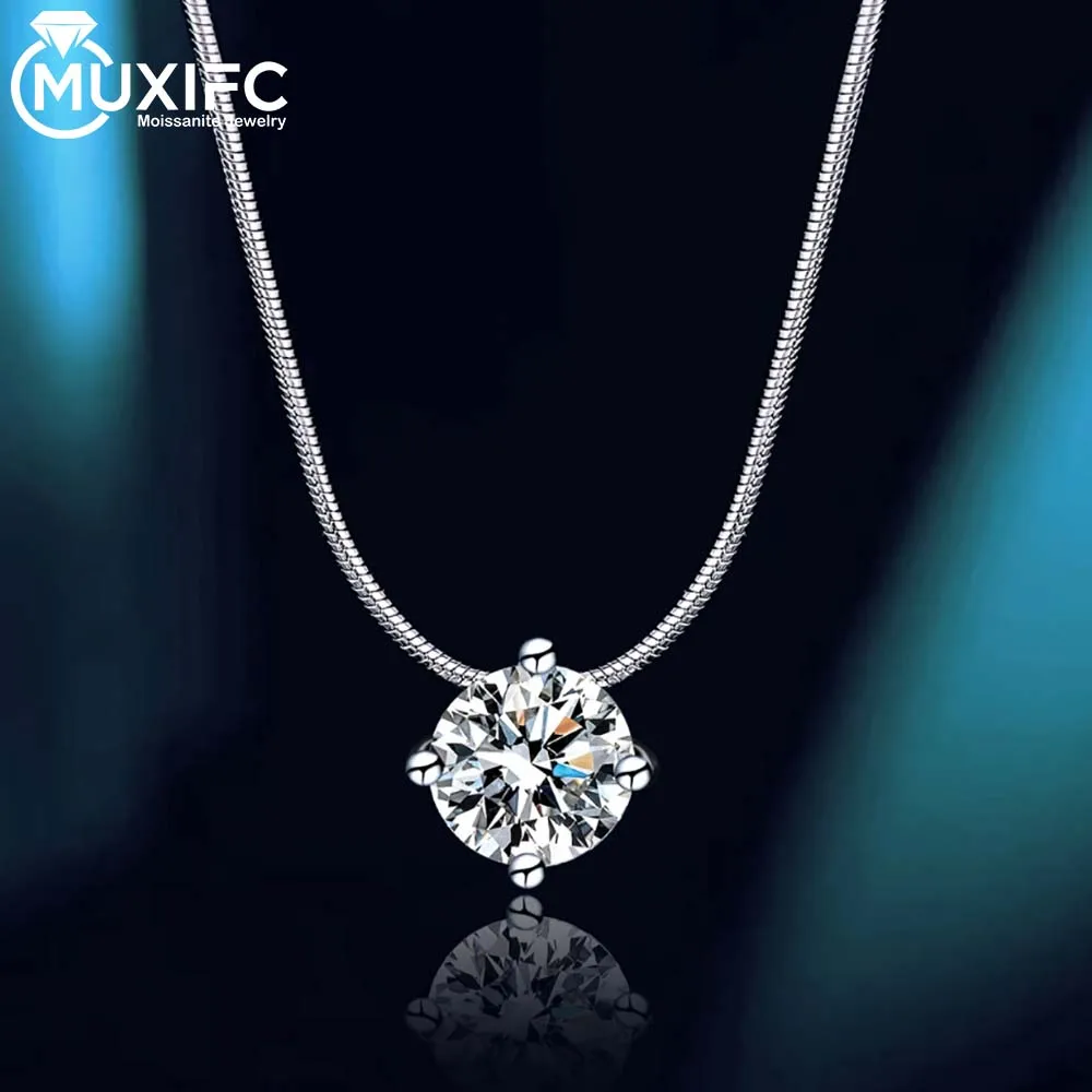 

MUXIFC Round Cut Full Moissanite Pendant Necklace for Women D Color 925 Sterling Silver Wedding Neck Chain Gra Certified Jewelry