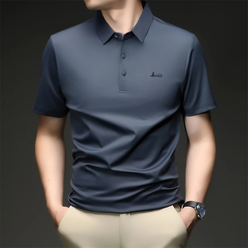 Lässiges Polo-T-Shirt für Herren, kurzärmelig, elastisch, atmungsaktiv, für Business, Büro, Alltag, Sommer, leichte Bluse – Detail 13