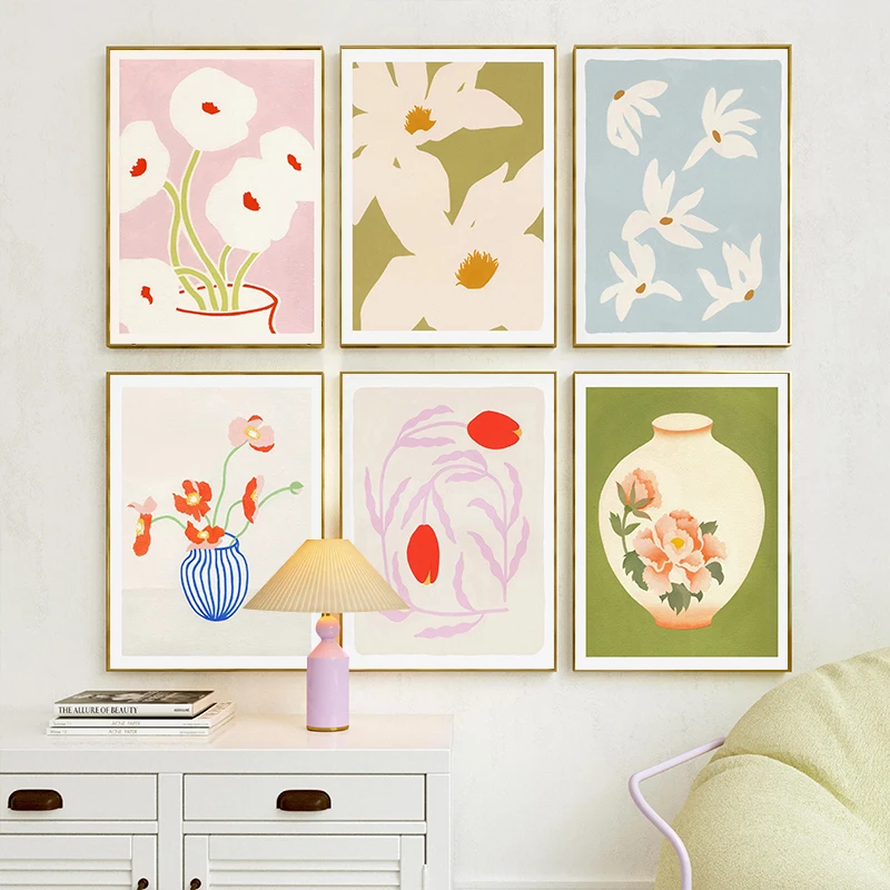 Abstract Floral Posters Tulips Poppies Daisies Prints Canvas Printing Boho Botanical Wall Art Picture for Living Room Home De