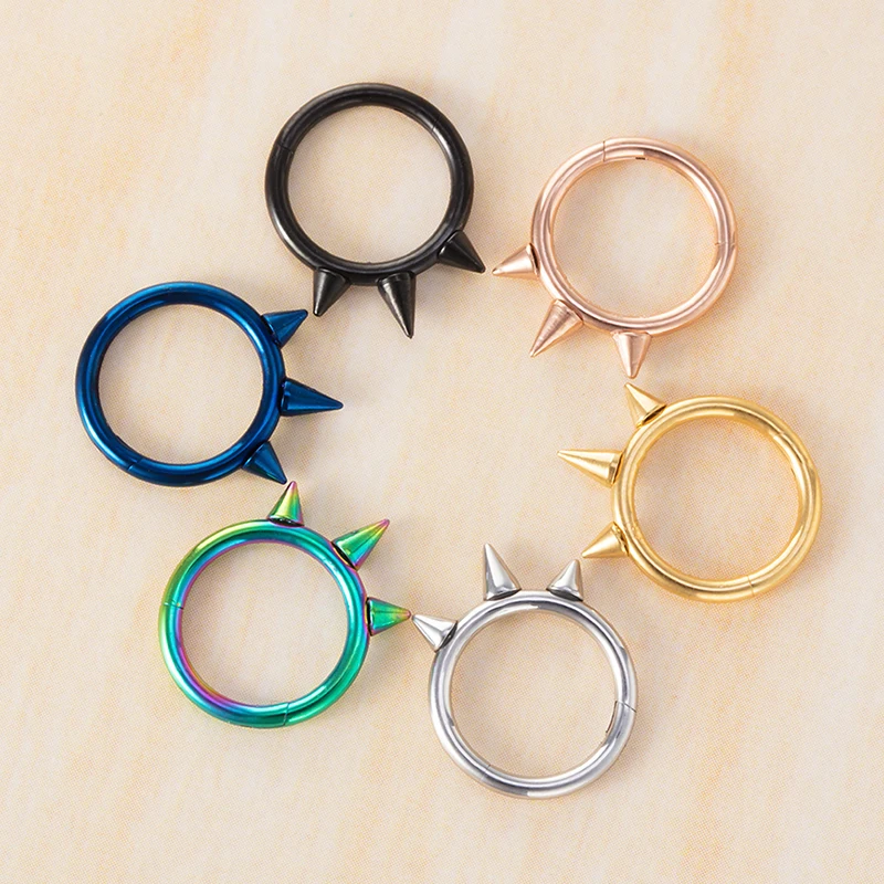 1Pc Punk Spiked Nose Ring Stainless Steel Clicker Segment Hinged  Hoop Cartilage Earring Septum Rings for Women Men Body Jewelry