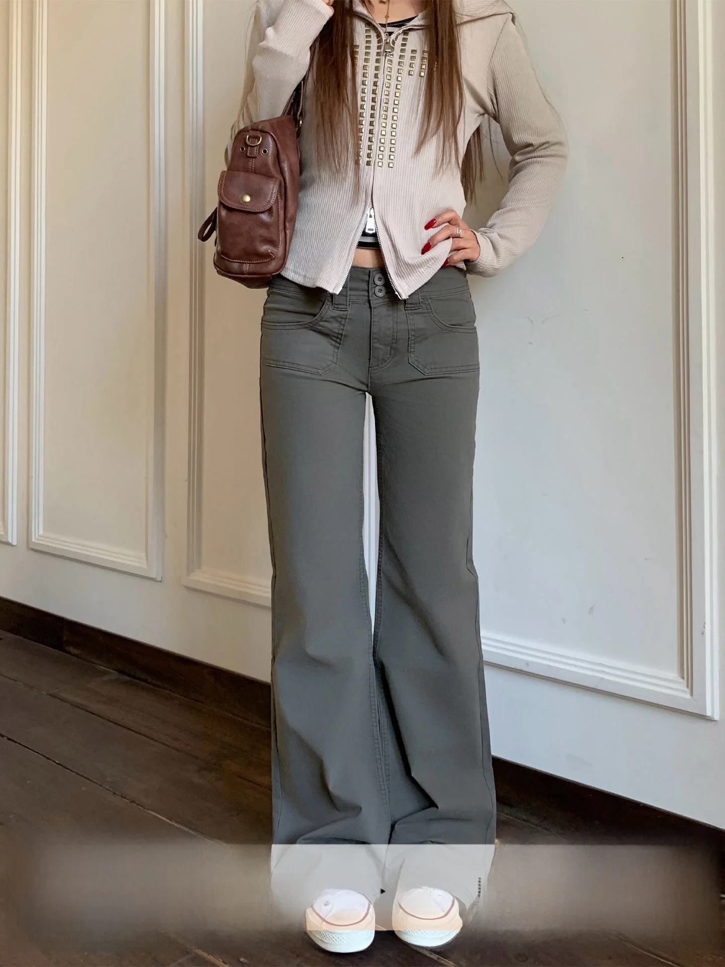

Slim Fit Low Waist American Style Denim Jeans Women's 2026 New Narrow Version Fashionable Straight Leg Floor-Length Pants