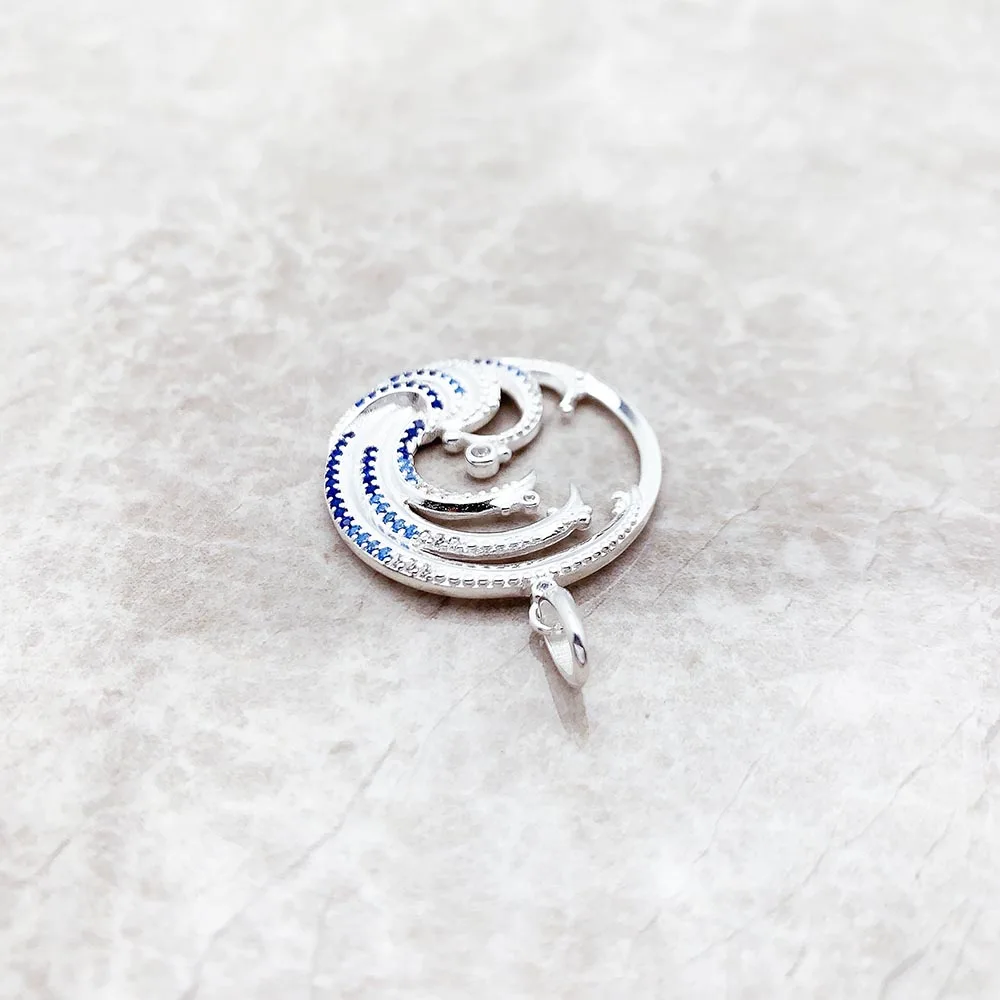 Wave With Blue Stone Pendants New Expressive Jewelry Pure 925 Sterling Silver Accessories Ocean Gift For Women