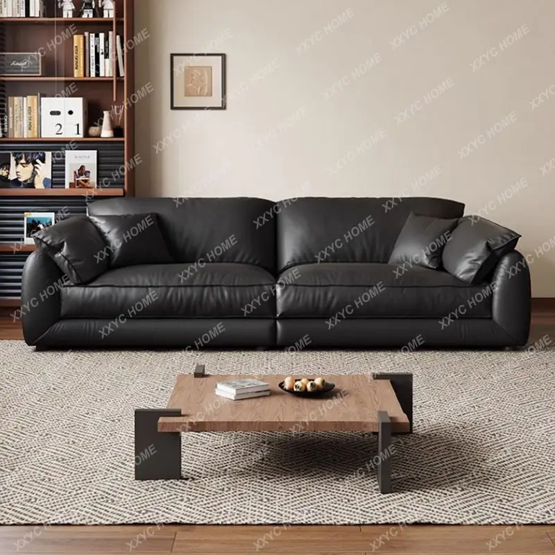 

S1saa light luxury big black cow sofa new retro style first layer cowhide sofa
