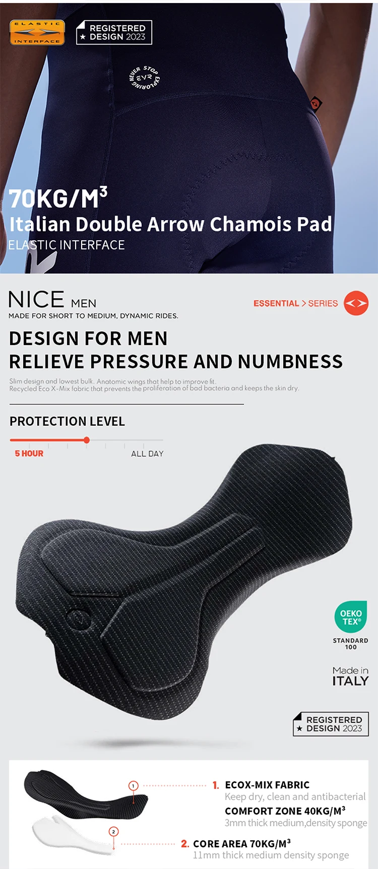 EVR Spring Herren-Radhose mit Doppelpolsterung, atmungsaktiv, schweißabsorbierend, für Rennrad und MTB, Fahrradhose – Detail 7