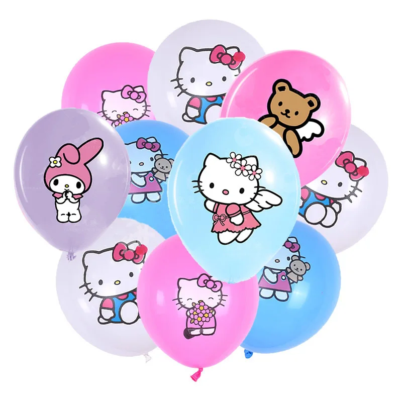 Hello Kitty Cartoon Latex Balloons Set, Decoração de Aniversário Infantil, Baby Shower, Girl Toys, Family Party, 12 ", 12Pcs