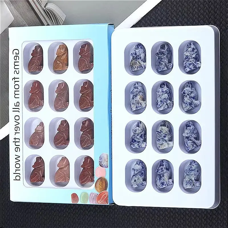 

12 шт./коробка, бусины из натурального полудрагоценного камня в форме волка, без отверстий, набор для украшения дома или в качестве подарка на день рождения, случайный цвет