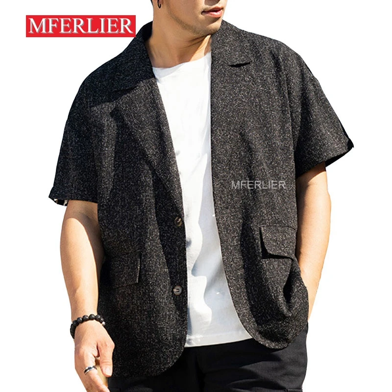 

Summer Large Size Jackets 6XL 5XL Bust 146cm Short Sleeve Loose Men Coat Black Color