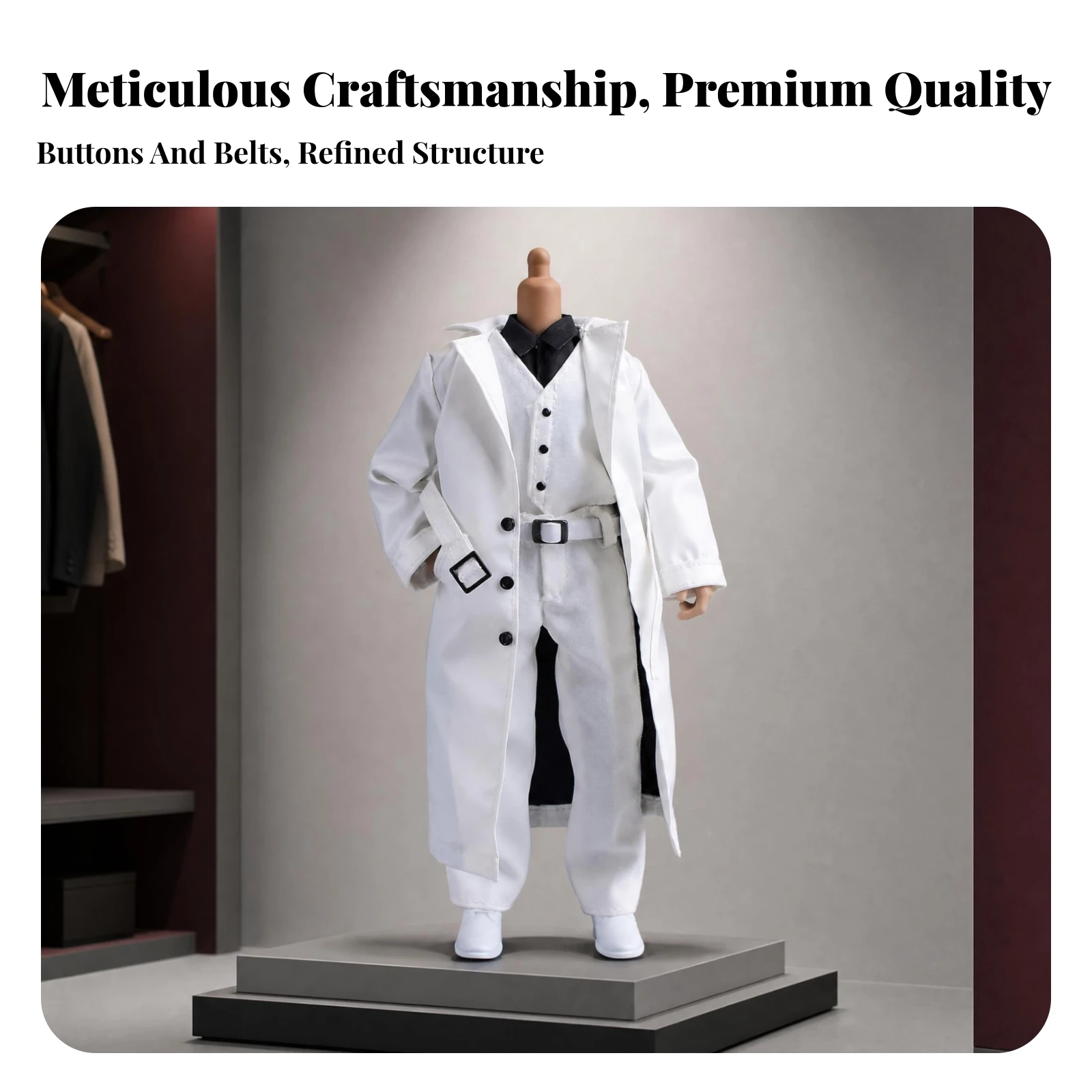 Long Overcoat Coat Set Glossy 1/12 Scale Doll Clothes Miniature Apparel Button Front