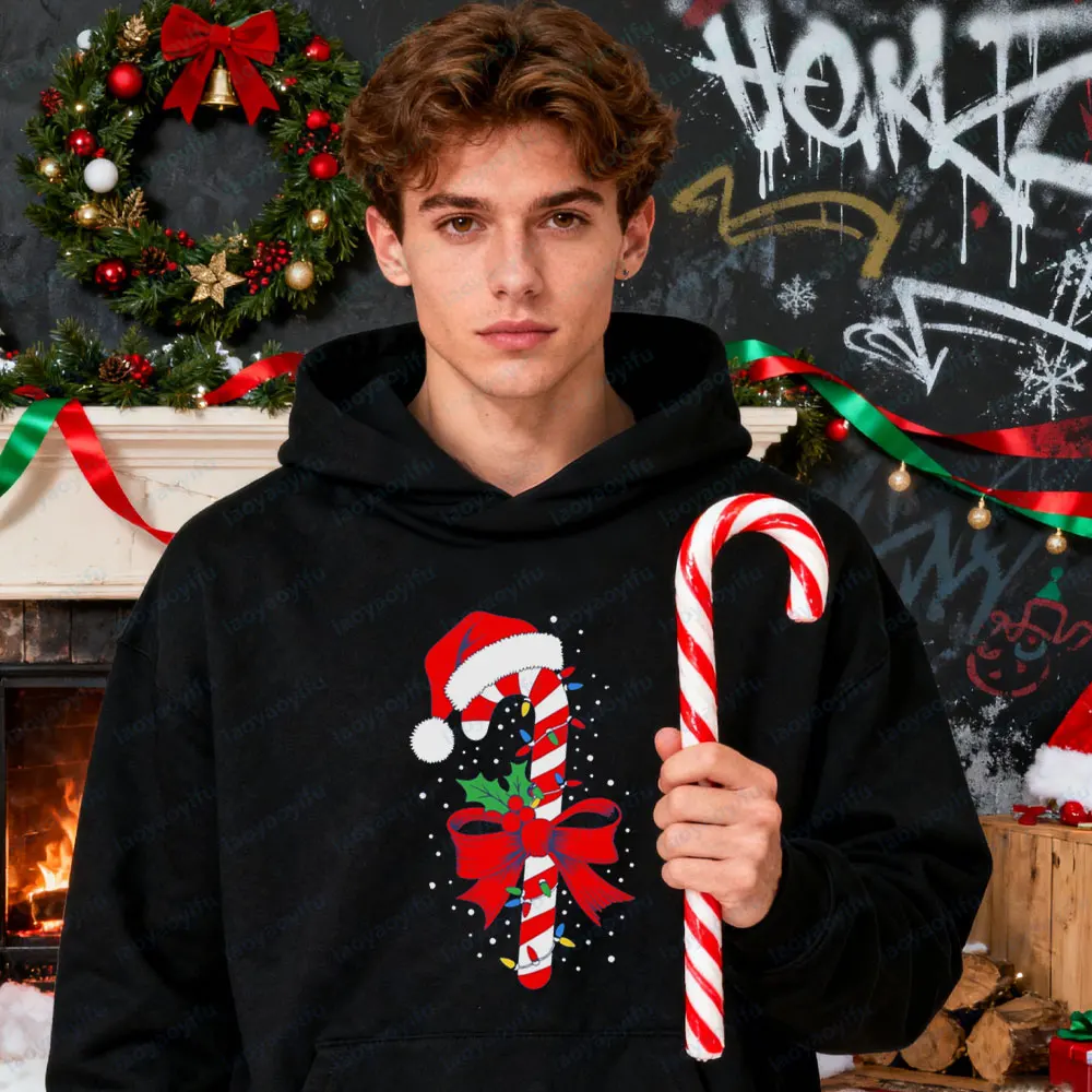 

Christmas Candy Cane Graphic Printed Hoodies Xmas Present Unisex Sweatshirts Men Women Fashion Casual Festival Costumes