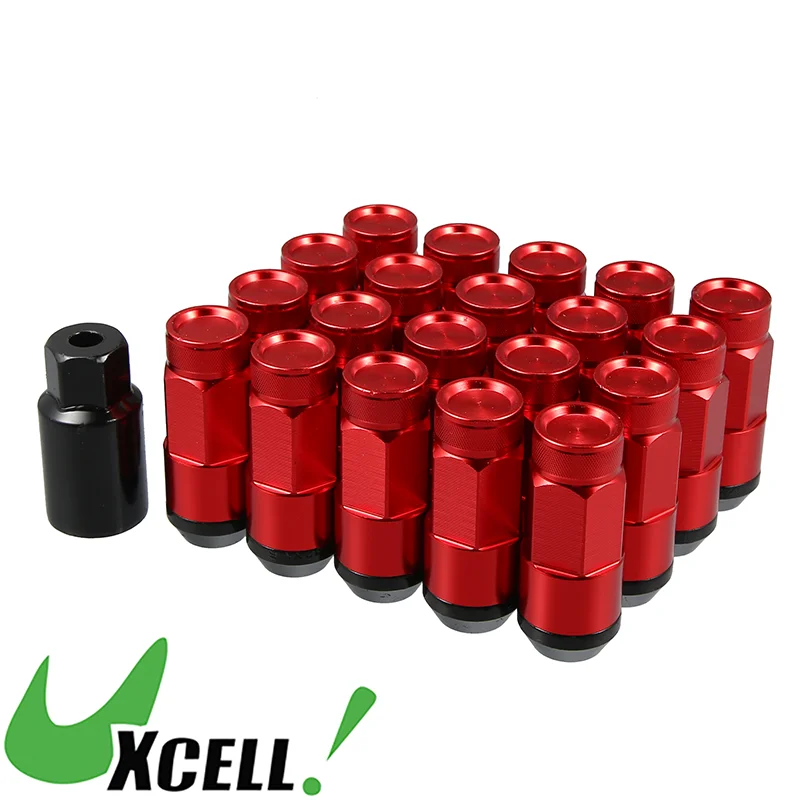 UXCELL 1 Set M12x1.5 Vehicle Wheel Heptagon Lug Nut 54mm Screws with Socket Key Red