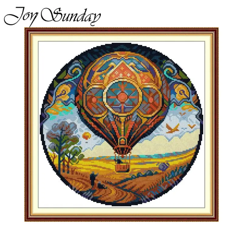 

Joy Sunday Cross Stitch Kit Bright Hot-air Balloon Printed Counted Fabric Aida 16/14/11CT DIY Embroidery Sets Home Decor New Hot