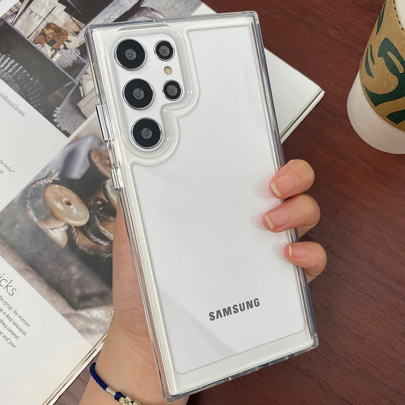 Luxury Clear Crystal Shockproof Case for Samsung S25 Ultra S24 FE S23 S22 S21 Plus A52 A33 A53 A73 A14 A34 A54 Cover with Button