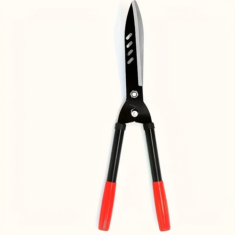 1 Heavy Duty Manganese Steel Gardening Scissors with Ergonomic Iron Handle and Red Grip - Portable Lawn, Hedge, Fence, Holly