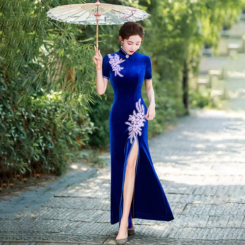 Yourqipao Improved Cheongsam Mother Of The Bride Evening Dress Velvet Chinese Wedding Guest Party Gowns Women Bridesmaid Dresses