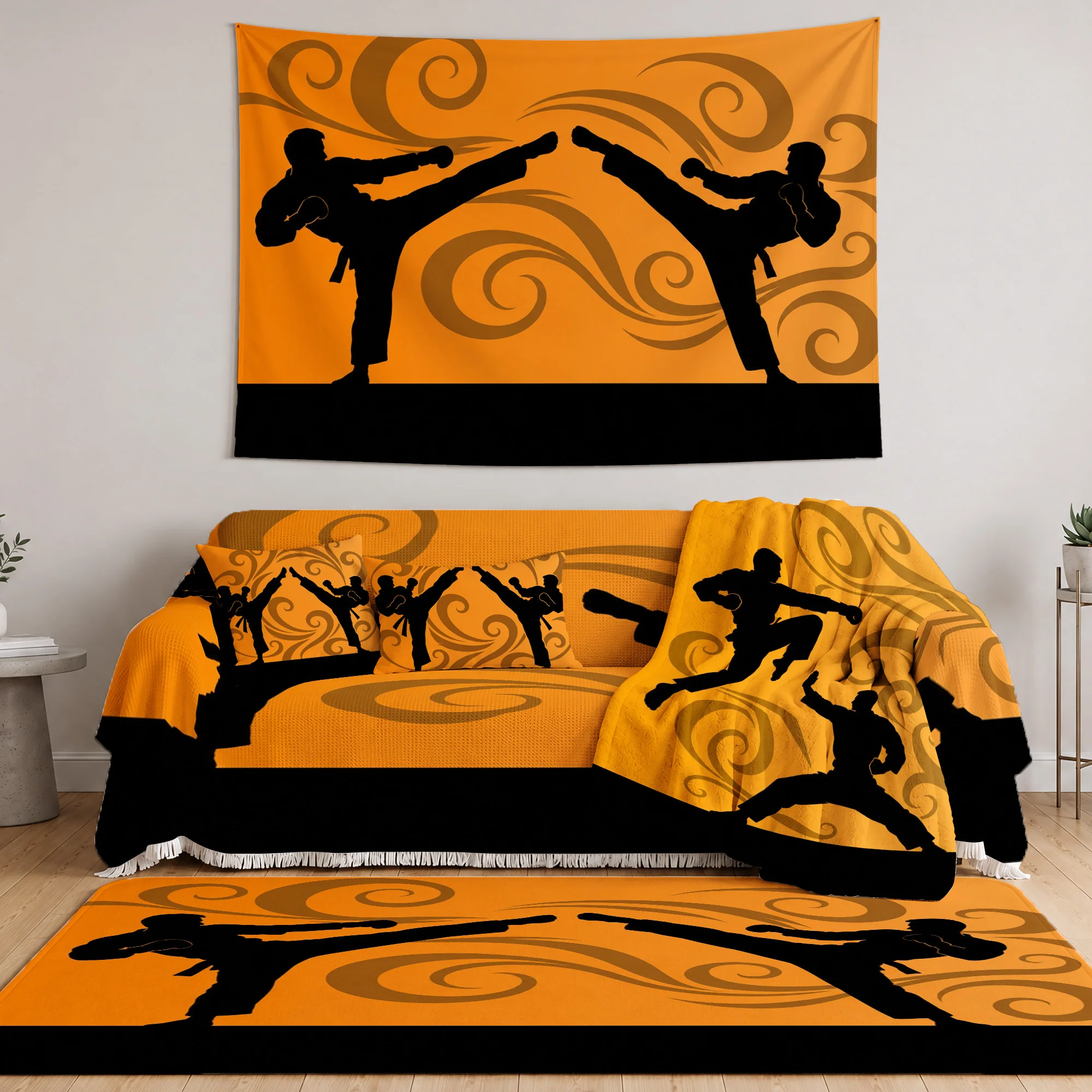 Orange Martial Arts Yoga Decorative Cushion Throw Blanket Sofa Runner and Area Rug