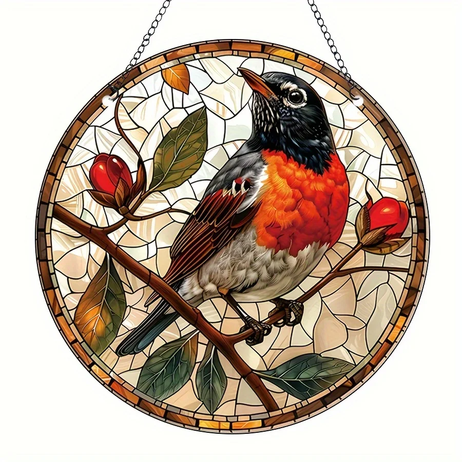 صائد شمس روبن مستدير على الطراز الكلاسيكي ، نافذة ملطخة أكريليك مع سلسلة معلقة ، ديكور جدار الشرفة المنزلية ، ماسك شمس للحيوانات ، 1 ks #3