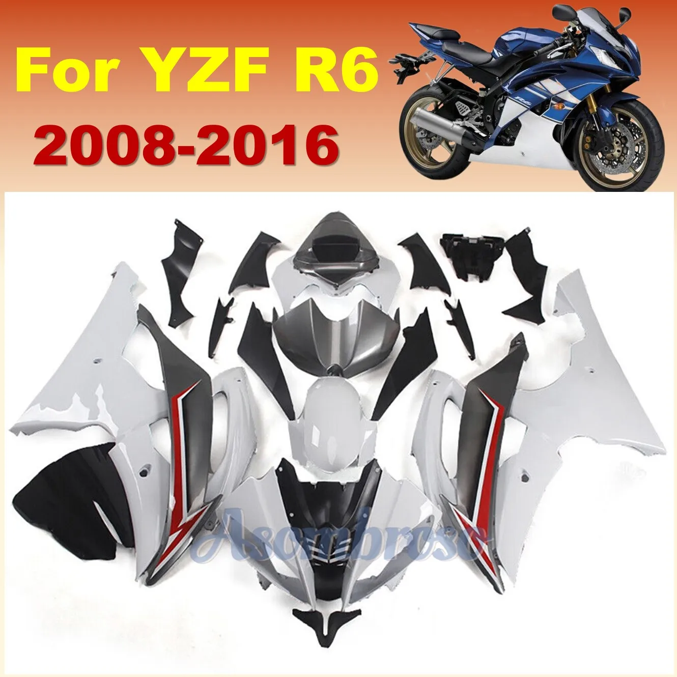 Road Race Refitting Fairing kit fit for Yamaha yzfr6 2008-2016 yzf-r6 09 10 11 12 13 14 15 Abs fairings white silvery