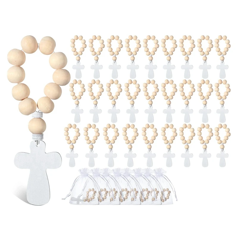 

36Pcs Wooden Rosary Rosary Beads With White Mesh Bags For Baptism First Communion Confirmation Baby Shower Bridal Shower