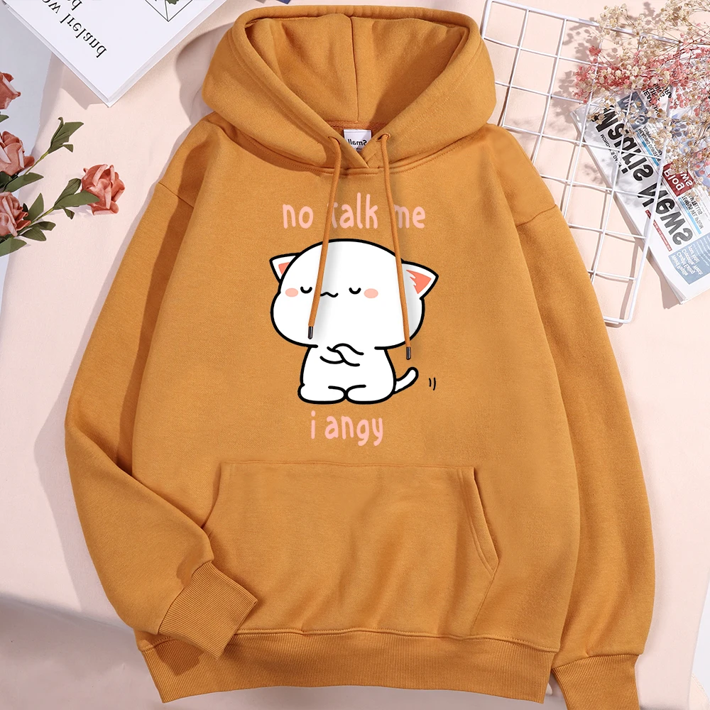 No Talk Me I Angy High Cold Cat Men Women Hoody Vintage Loose Hoodies Hip Hop Loose Sweatshirt Fashion Warm O-Necman Clothes