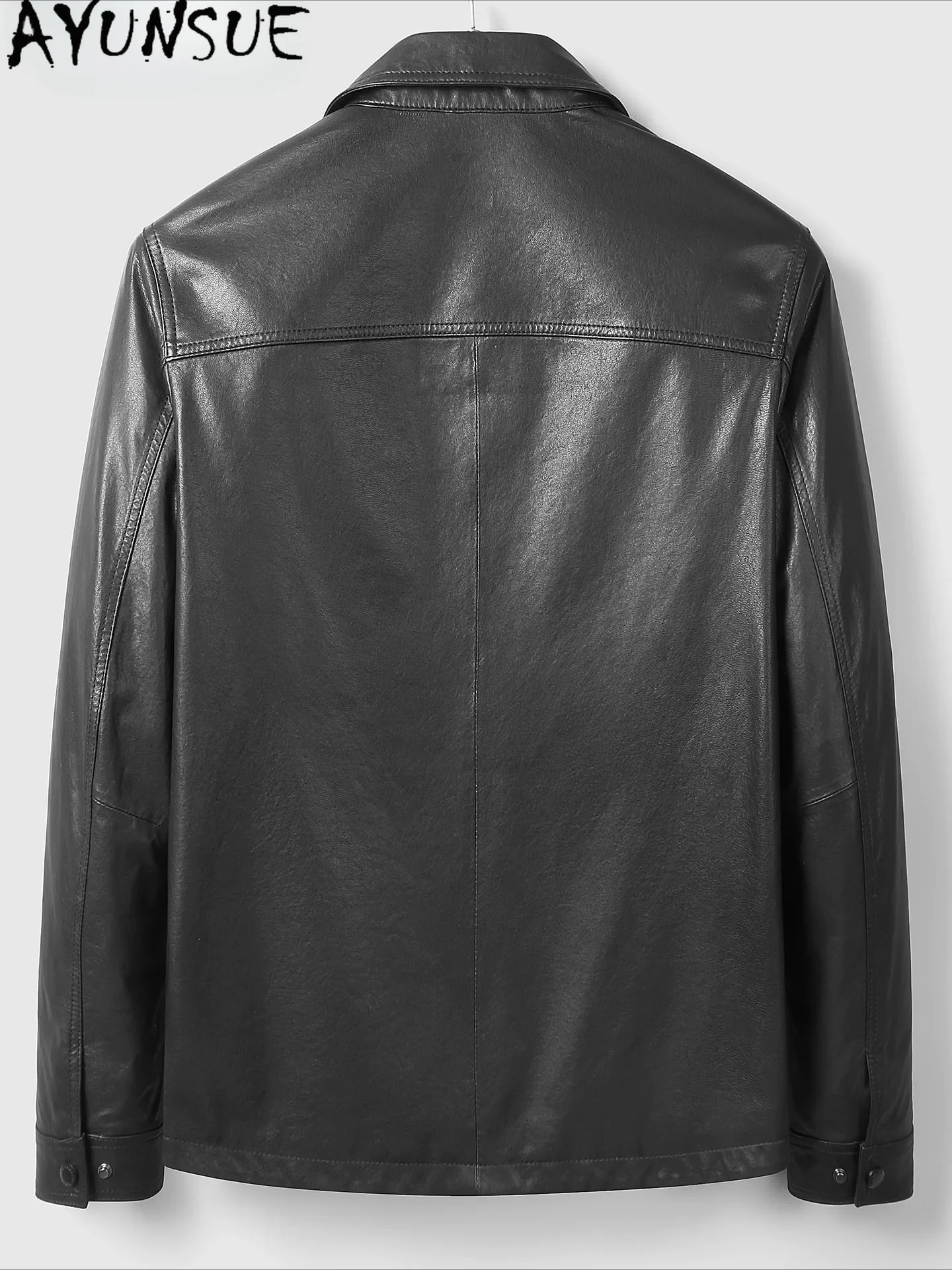 AYUNSUE High Quality Real Sheepskin Coat Man Clothing Fashion Shirt Style Genuine Leather Jacket Men Lapel Black Leather Jackets