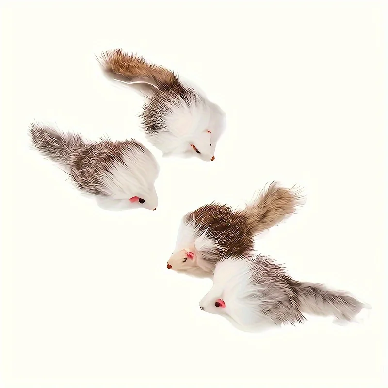 4PCS Rabbit Fur Cat Mice Toys Long-Haired False Mouse Toys Pet Cat Play Teasing Toys Pet Supplies