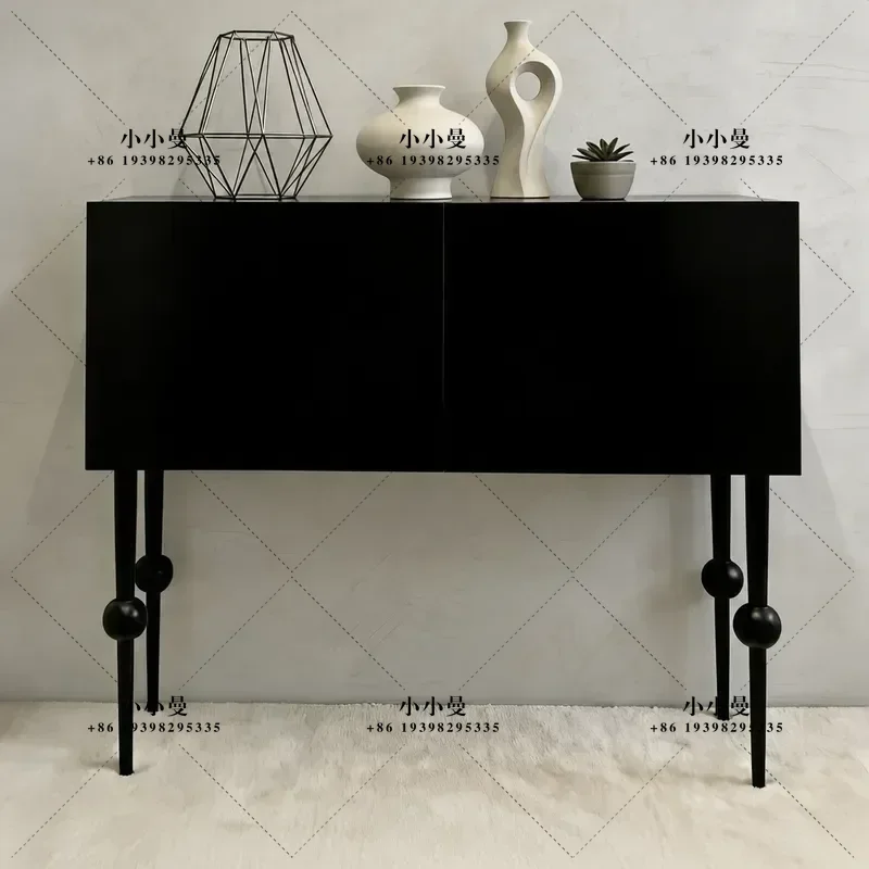 Black Piano Finish Porch Cabinet Dining Sideboard with Creative Partition Decorative Storage Locker for Entryway and Living