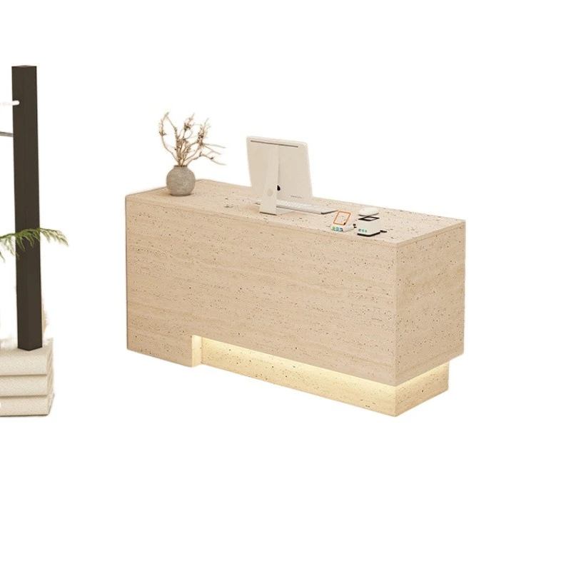 Simple modern checkout page clothing store bar table hole stone pattern counter manicure store small reception front desk