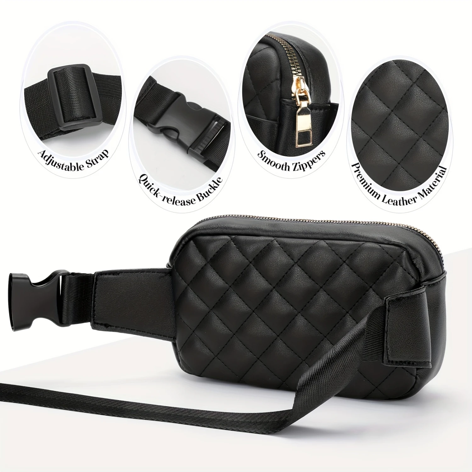 Mini Fanny Packs Crossbody de couro para mulheres, bolsa para cinto com alça ajustável, elegante e elegante, uso diário