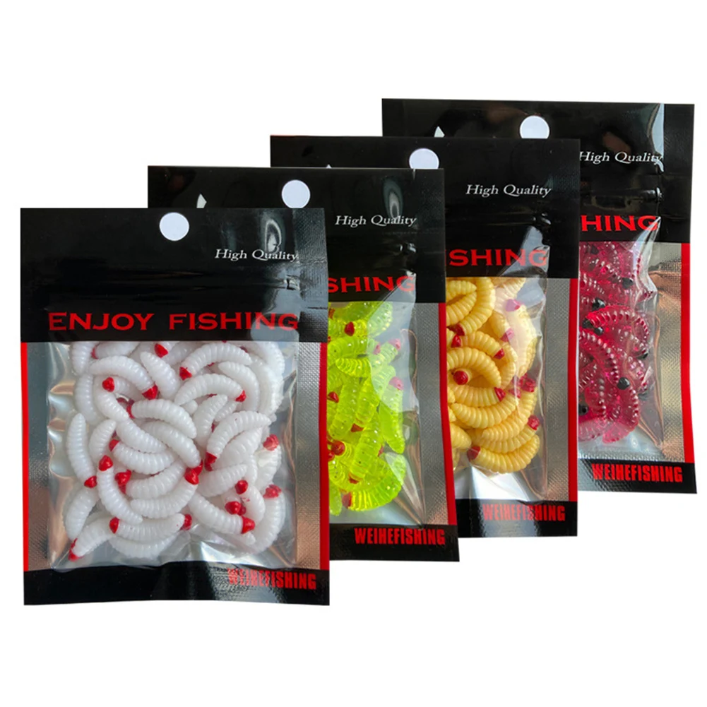 50pcs Maggot Soft Bait /2cm 0.3g Grub Lure Smell /Worms Glow Shrimps/ Fishing Breadworm Set Worm /Dummy Bait Fishing Lures