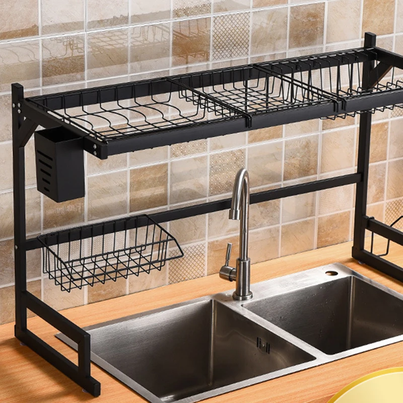 65/85cm Stainless Steel Dish Rack Drainer Kitchen Storage Drying Shelf Tray Over Sink Utensil Holder Drain Kitchen Organizer