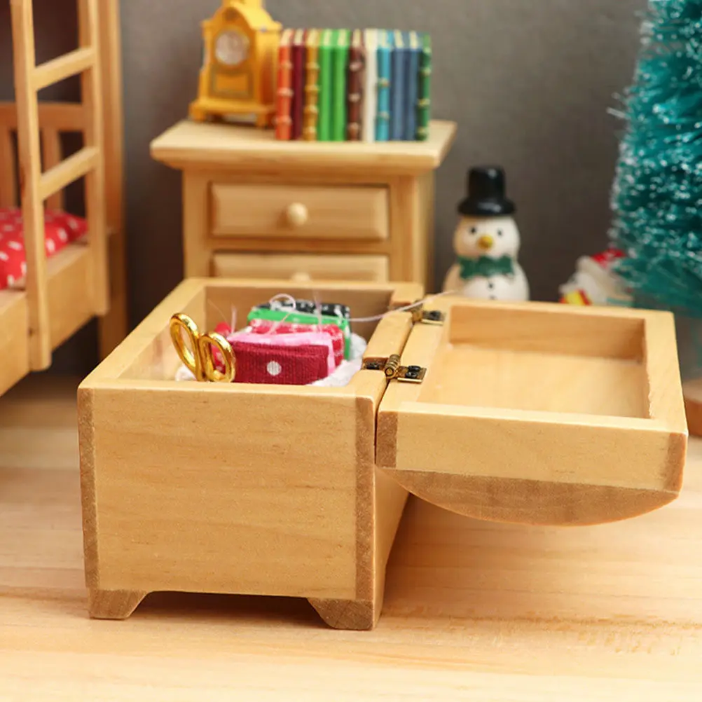 

Mini House Wooden Treasure Box Mini 1:12 Scale Miniature Storage Box Decorative Furniture Accessory Miniature Furniture