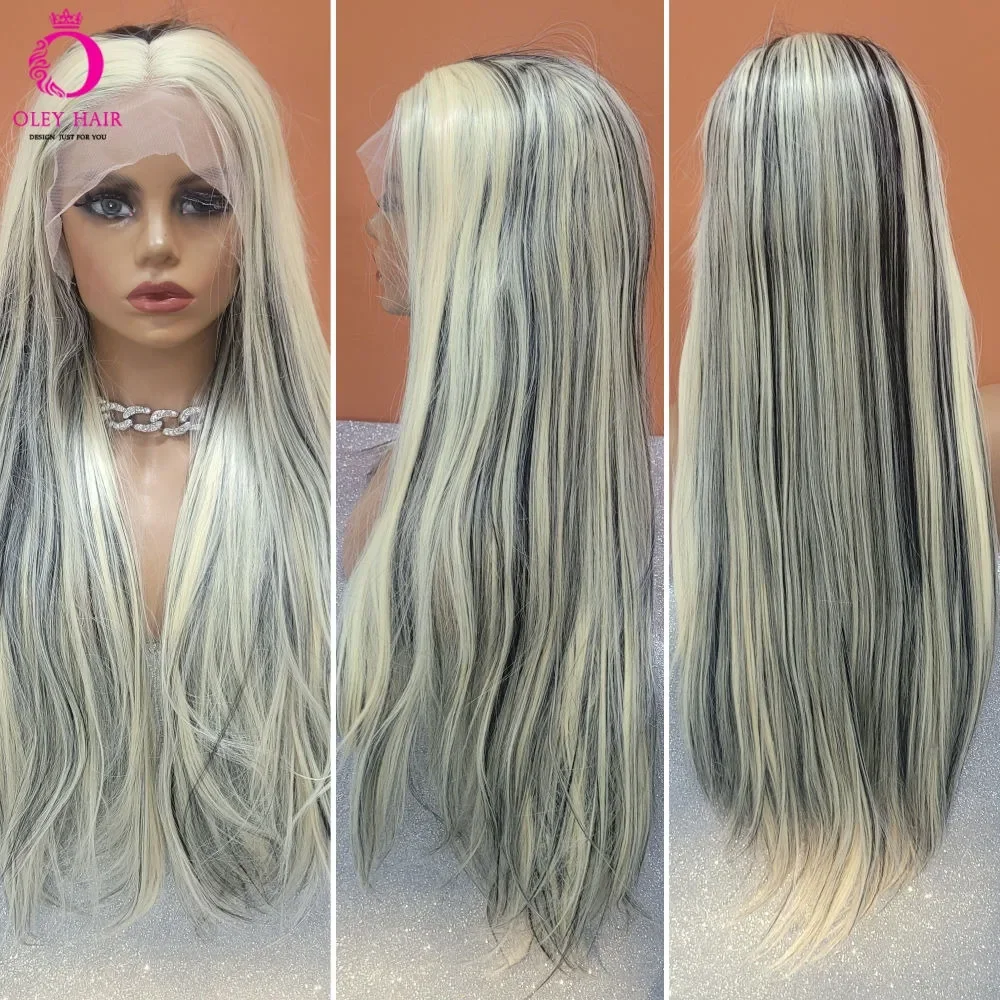 

13x3.5 Lace Front Wigs Silky Straight Synthetic Lace Front Wig for Woman Heat Resistant Glueless Ombre Cosplay with Baby Hair