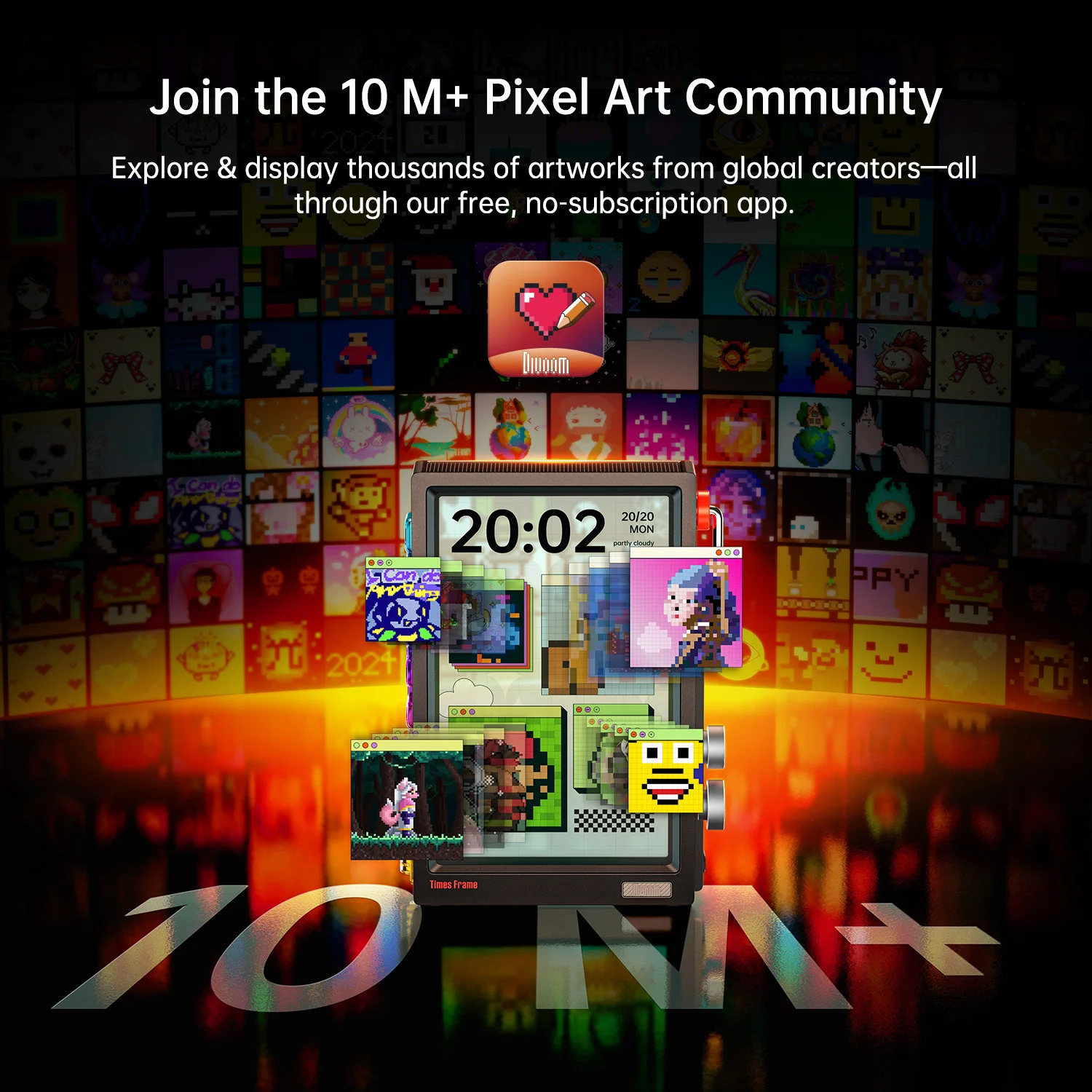 إطار Divoom Times مقاس 10.1 بوصة ساعة رقمية ذكية |   Pixel Art DIY، مخزون التشفير، الطقس والتقويم |   إعداد مكتب الهدايا التقنية