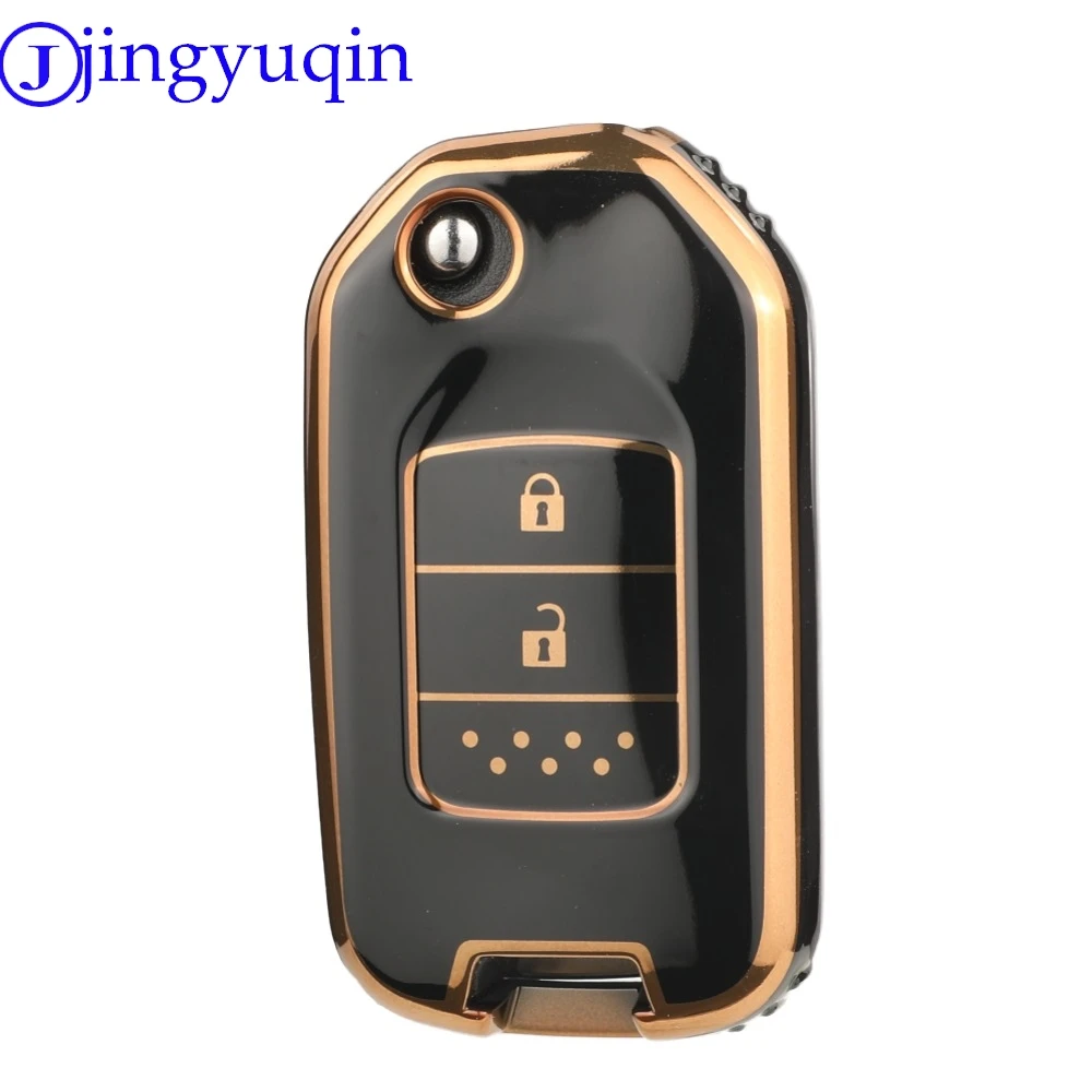 Jingyuqin Kedatangan TPU Kunci Mobil Shell Case Fob 2/3 Tombol Case Kunci Mobil untuk Honda Civic City Fit HR-V XR-V Lipat Flip