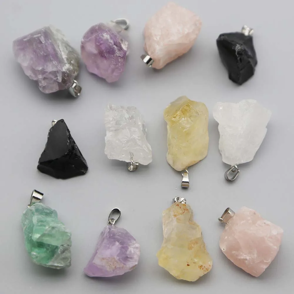 High Quality Natural Raw Ore Irregular Necklaces Pendants Multi-color Charms Fashion Keychain Jewelry Accessories Wholesale12Pcs